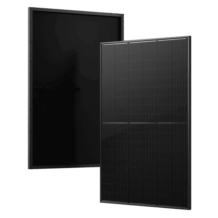 Moduły fotowoltaiczne Astronergy full black, widok z przodu i z tyłu